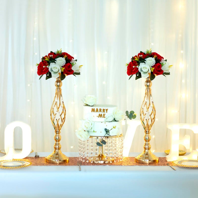 LANLONG 2pcs Metal Gold Candle Holders Road Lead Table Centerpiece Stand Pillar Candlestick for Wedding Candelabra Flowers Vases - Image 4